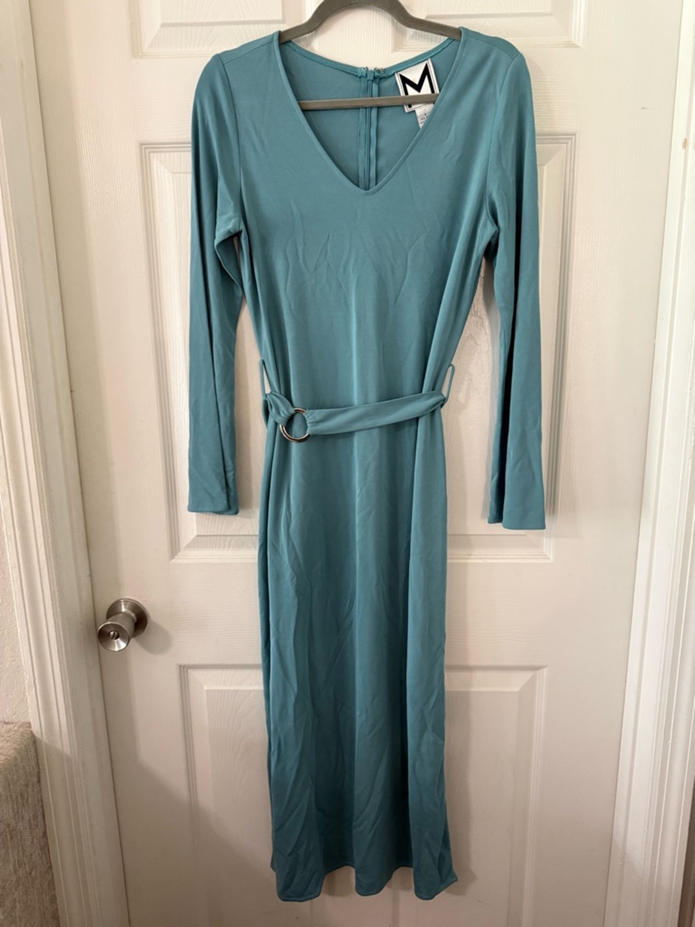 Marc Bouwer Teal Long-Sleeve V-Neck Maxi Dress with Belt
